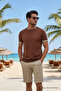 Men's Summer Trend Short Sleeve Knitwear Brown T-Shirt - 3