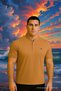 Men's Plus Size Basic Polo Neck Camel T-Shirt - 6