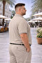Men's Striped Plus Size Beige Knitwear Polo Neck T-Shirt - 3