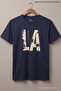Navy Blue Men's La Printed Crew Neck Loose Fit T-Shirt - 5