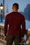 Men's Loose Trend Long V-Neck Burgundy Sweatshirt - 6