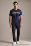 Navy Blue Men's Crew Neck Loose Fit T-Shirt with Chest Band