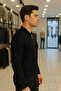Men's Trend Zippered Long Sleeve Black Polo Neck Sweater - 2