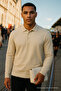 Men's Casual Long Sleeve Beige Polo Neck T-Shirt - 2