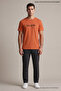Orange Men's Slow Living Printed Crew Neck Loose Fit T-Shirt