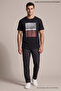 Black Men's Block Printed Crew Neck Loose Fit T-Shirt - 4