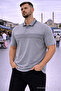 Men's Striped Plus Size Loose Gray Polo Collar T-Shirt - 3