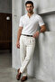 Men's Striped Relax Fit Knitwear White Polo Neck t Shirt - 5