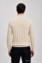 Men's Knitwear Long Sleeve T-Shirt Striped Cream Turtleneck Sweater - 6
