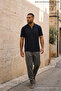 Men's Trend Loose Navy Blue Polo Half-Zip T-Shirt - 6