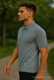 Men's Striped Loose Blue Linen Polo Collar T-Shirt - 2