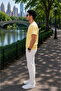 Men's Printed Crew Neck Yellow Loose T-Shirt - 4
