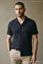 Men's Casual Jacquard Summer Navy Blue Short Sleeve Shirt - 2