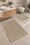 Cotton Woven Water Absorbent Bath Mat Set, Bathroom Rug Vera Set of 2 60X100 - 60X50 Beige