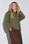 Women's Green Brown Striped Crew Neck Oversize Sweatshirt - 3