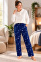 Women's Navy Blue Starry Fleece Pocket Winter Thick Quality Pajama Bottoms