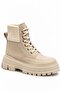 Norivina Beige Women's New Season Flat Lace-Up Elastic Daily Comfortable Fit Boots - 5