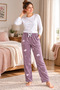 Women's Purple Cat Fleece Pocket Winter Thick Quality Pajama Bottoms