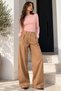 Women's Beige High Waist Front Pleated Detail Wide Leg Pants Arm-26K136041