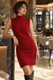 Women's Burgundy Front Beaded Sleeveless Knitwear Dress Arm-26K136034