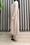 Ajda Takim Tencel Fabric Women's Beige Openable Buttoned Hijab Tunic with Elastic Sleeves and Pants Two-Piece Set - 2