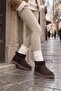 Women's Stoned Brown Ultra Mini Suede Boots with Fur Inside 3 cm Byndum01 - 6