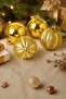 Christmas Pine Tree Ornament Set of 4 Gold Balls 10 cm - 4