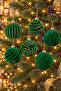Christmas Pine Tree Ornament Velvet Green Ball 8 cm Set of 6 - 2