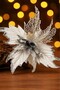 Christmas Pine Tree Ornament Ponsetia Flower Large Silver - 7