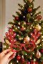Christmas Ornament Glasses with Deer Antlers, Gold Bells and Red Polka Dots - 3