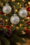 Christmas Pine Tree Ornament Shiny Special Silver Glitter Holiday Cici Ball 8cm Set of 3 - 3