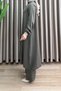 Ajda Takim Tencel Fabric Women's Khaki Openable Buttoned Hijab Tunic with Elastic Sleeves and Pants Two-Piece Set - 2