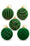 Christmas Pine Tree Ornament Velvet Green Ball 8 cm Set of 6