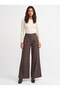 Coffee Linen Blend Woven Fabric High Waist Wide Leg Palazzo Form Pants - 2