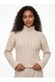 Beige Knitted Knitwear Fabric Turtleneck Hair Braid Detail Relaxed Cut Long Sleeve Knitwear Sweater - 2