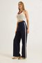 Navy Blue Polyester Fabric High Waist Wide Leg Pants with Stripe Detail on the Sides, Comfortable Cut - 3