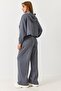 Gray Modal Fabric Stretchy Textured High Waist Wide Leg Comfortable Cut Sweatpants with Pockets - 5
