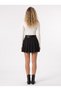 Black Viscose Blended Fabric Lycra Flexible Textured Pleated Mini Skirt with Double Belt Detail - 3