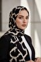 Crepe Stone Patterned Black - Beige Colored 75X195 Non-Fade Shawl - 3