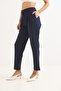 Navy Blue Polyester Fabric, Elastic Waist, Folded Legs, Standard Cut, Comfortable Fit Pants with Pockets - 2