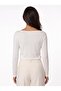 White Cashmere Textured Boat Neck Long Sleeve Slim Fit Soft Knitted Basic Piece Blouse - 3