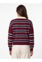 Burgundy Soft Textured Polo Collar Long Sleeve Striped Button Detailed Knitted Sweater - 3