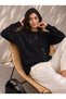 Black Knitwear Textured Crew Neck Oversize Low Shoulder Knitted Sweater with Ripped Detail
