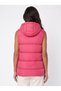 Pink Polyester Fabric Hooded Quilted Long Puffer Vest with Zipper and Pocket Detail - 3