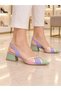 Women's Colorful Toe-Toe Gold Detailed Slingback 3cm Heeled Ballerinas - 3