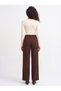 Brown Woven Fabric High Waist Wide Leg Comfortable Fit Pants with Stripe Detail on the Sides - 3