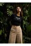 Black Camisole Ribbed Fabric Long Sleeve Crew Neck Letter Printed Crop Form Blouse