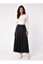 Black Shiny Satin Fabric Flexible Elastic Waist Comfortable Cut Flared Form Long Flowing Skirt - 2