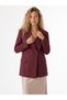 Burgundy Cotton Blend Fabric Classic Collar Oversize Form Flap Pocket Detailed Blazer Jacket - 2