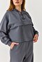 Gray Modal Fabric Stretchy Textured High Waist Wide Leg Comfortable Cut Sweatpants with Pockets - 3